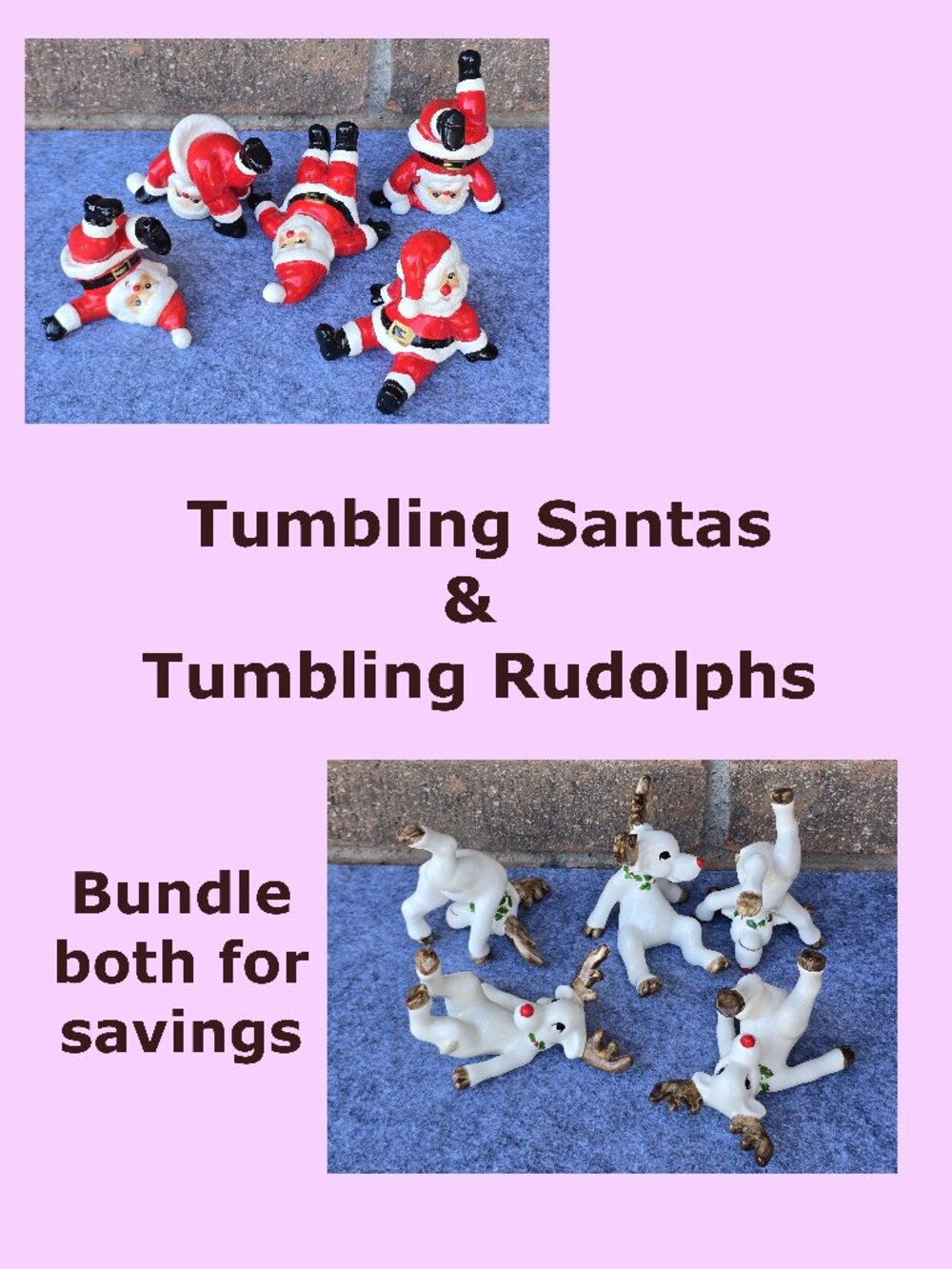 Fitz & Floyd Vintage 1976 Tumbling Santas & Rudolphs Sets BUNDLE